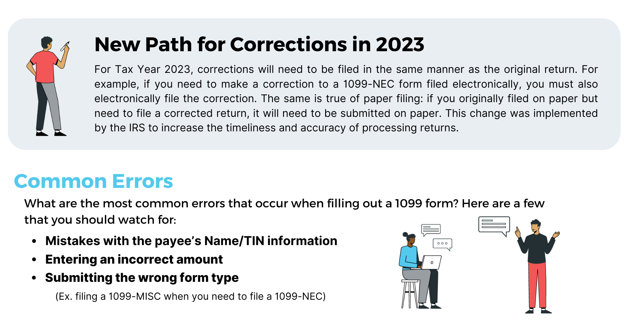 Corrections Guide for Tax Year 2023 and Common Errors that occur when filing a 1099 form.